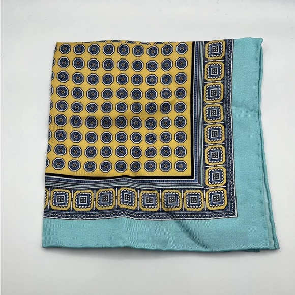 NWT  Cesare Attolini Pure Silk Pocket Square Turquoise. (12X12) - Picture 2 of 7